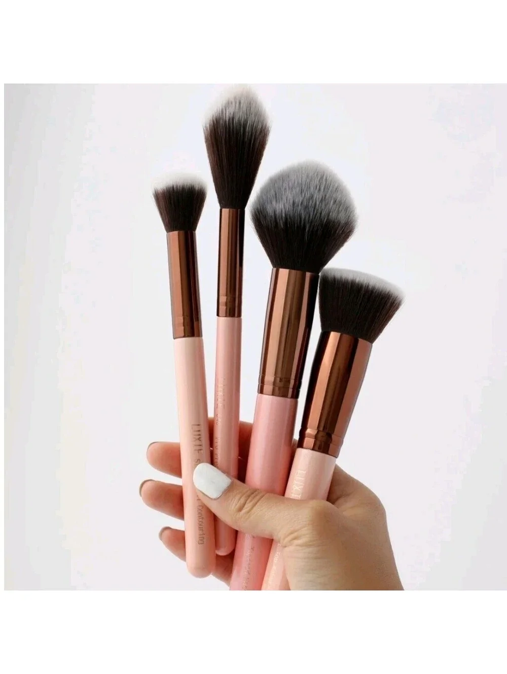 Luxie Rose Gold Collection Powder Contour Set 4 Piece Makeup Brush Set Pink New